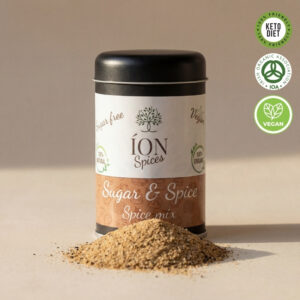 Sugar and Spice Organic Mix organic spice mix jar - ÍON Organic Spices (packaging detail)