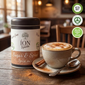 Sugar and Spice Organic Mix organic spice mix jar - ÍON Organic Spices (packaging detail)